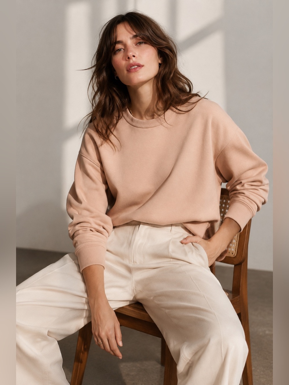 MNG Suit Blush Pink Minimalist Crewneck Sweatshirt Relaxed Fit Pullover XS - Picture 1 of 8